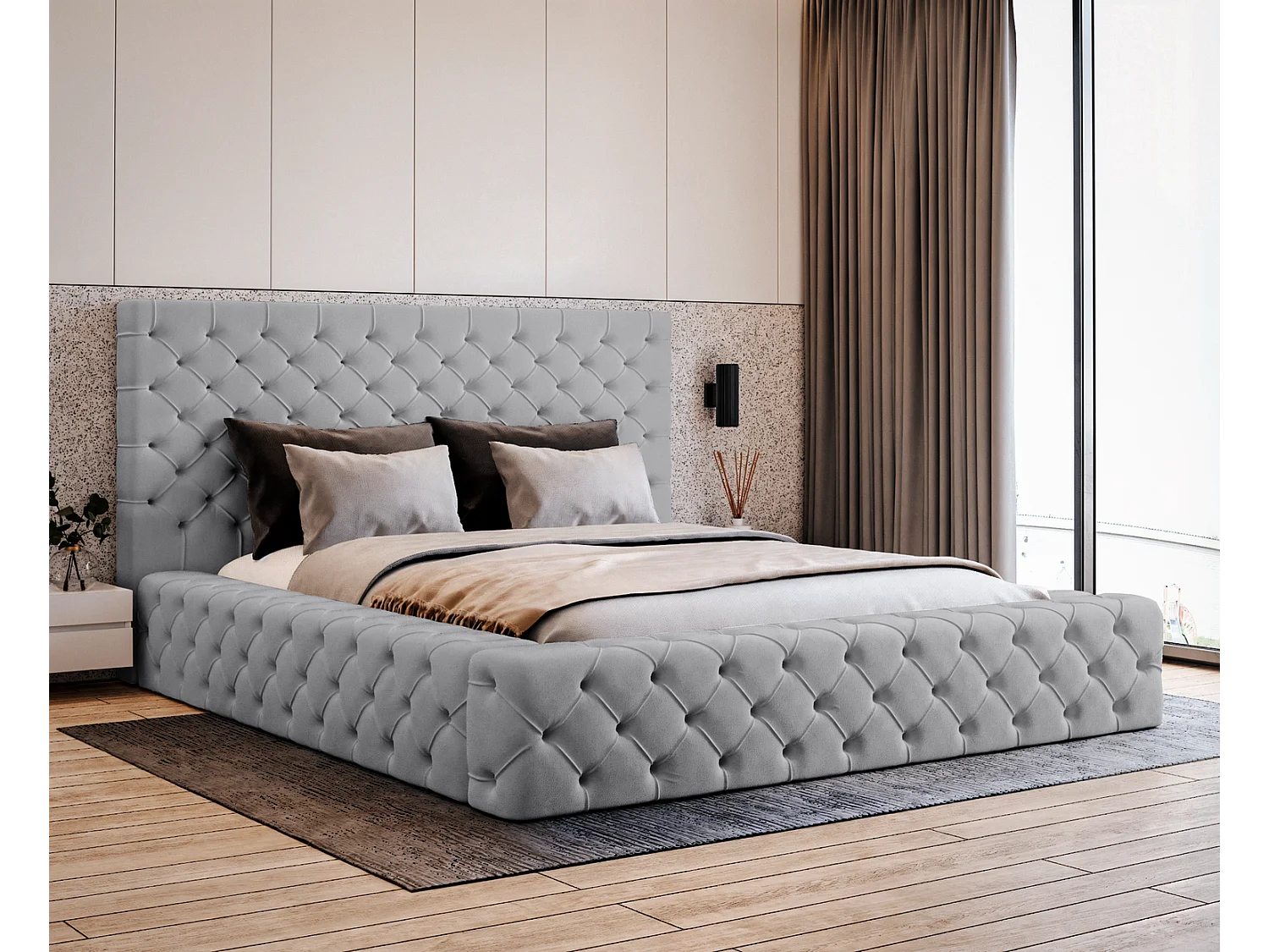 Emporius Lit double 140 x 200 Amor - Lit avec Rangment, Lit Gris (Elegance 19)