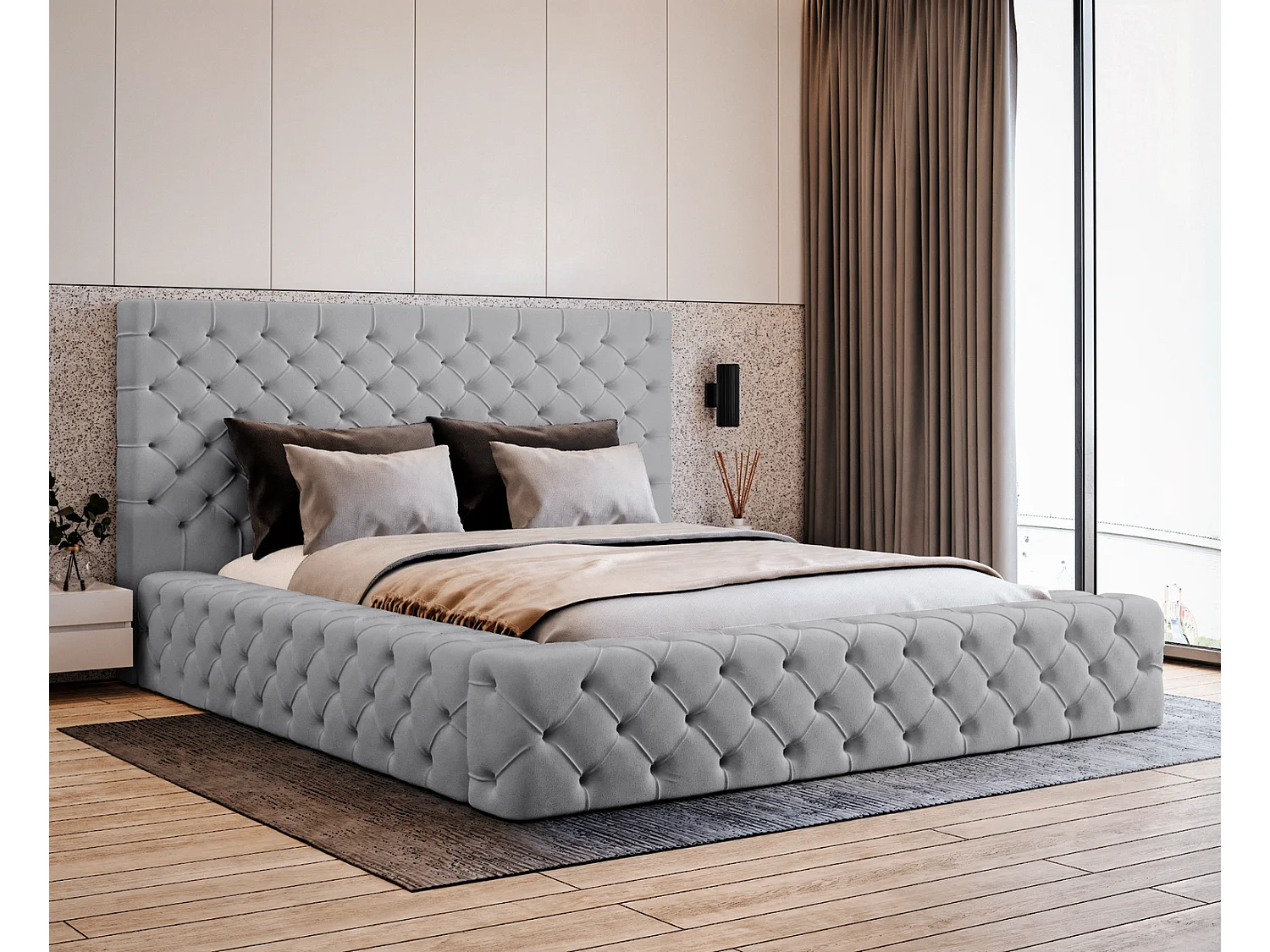 Emporius Gestoffeerd bed 140x200 Amor - opbergruimte en bedlade, bed Grijs (Elegance 19)