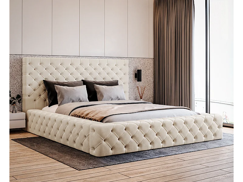 Emporius Lit double 160 x 200 Amor - Lit avec Rangment, Lit Beige (Elegance 2)