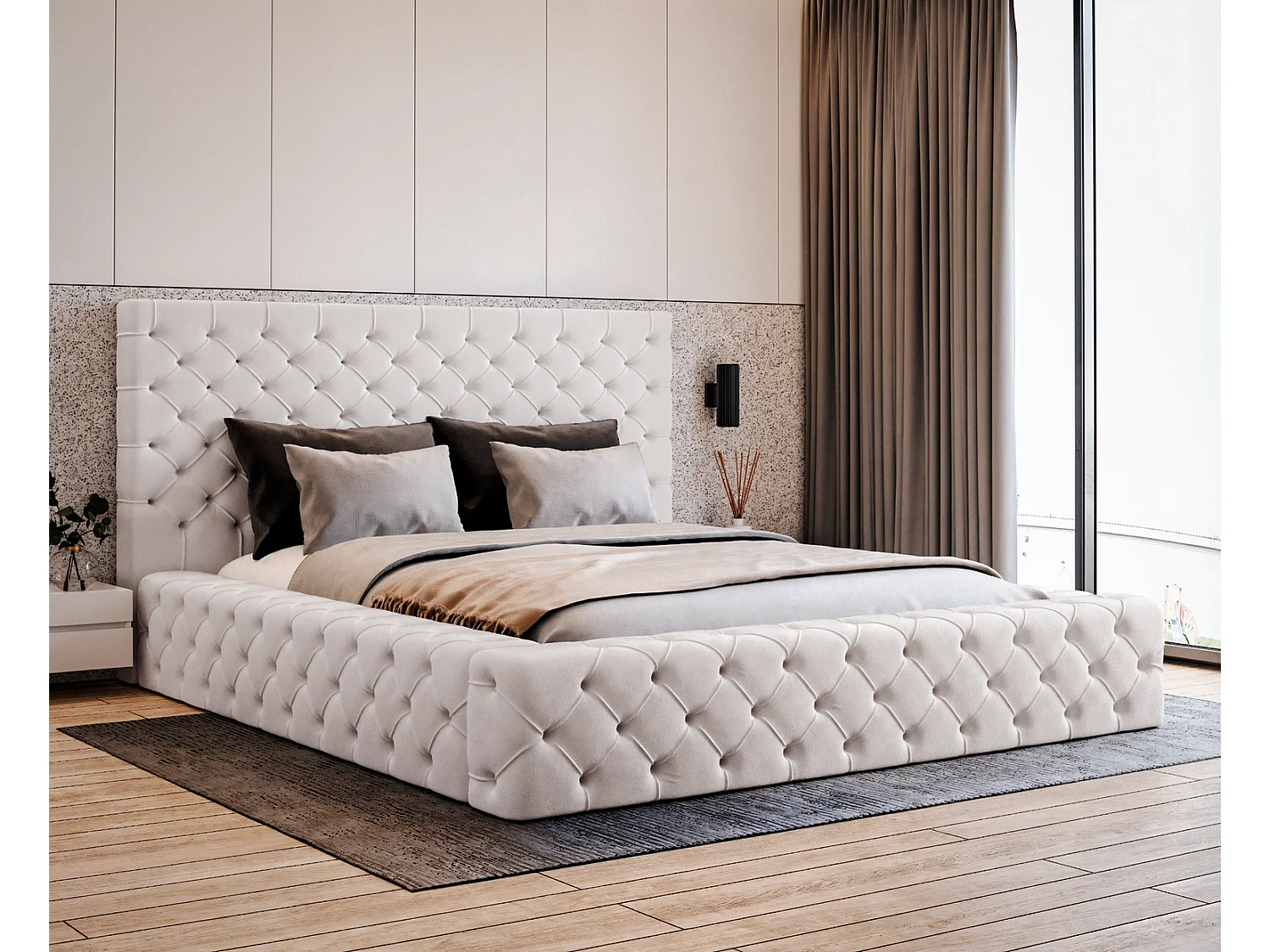 Emporius Gestoffeerd bed 140x200 Amor - opbergruimte en bedlade, bed Crème (Elegance 1)