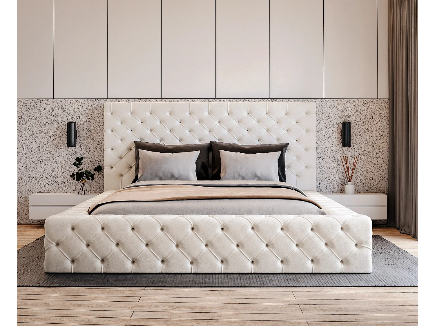 Emporius Lit double 140 x 200 Amor - Lit avec Rangment, Lit Crème (Elegance 1)