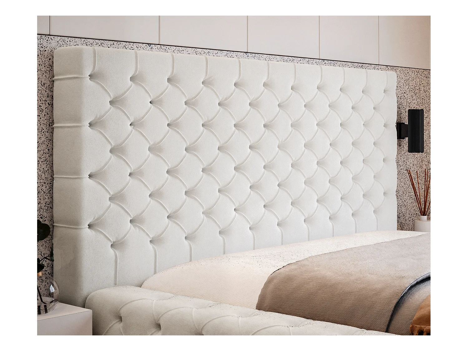 Emporius Lit double 160 x 200 Amor - Lit avec Rangment, Lit Crème (Elegance 1)