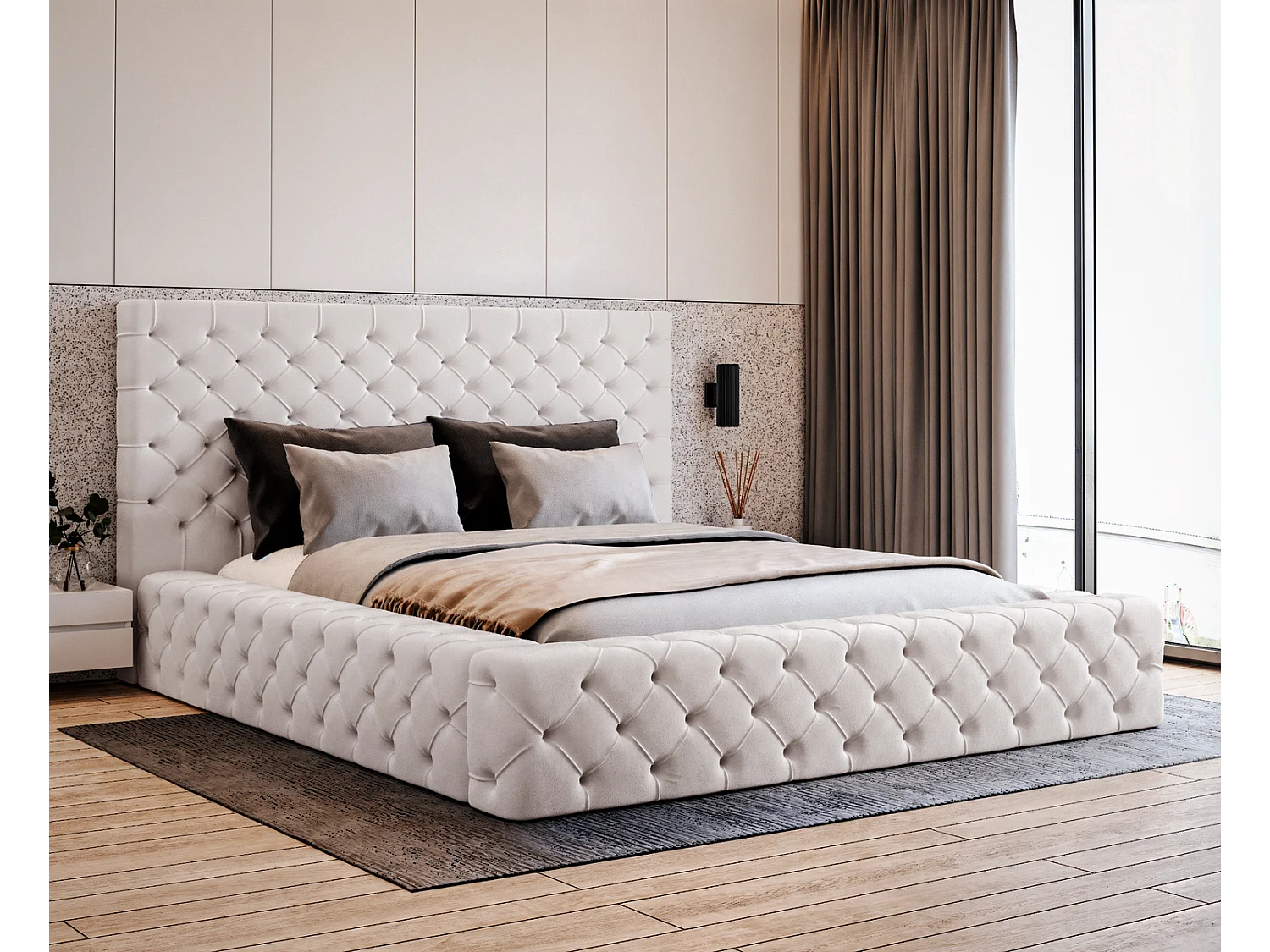 Emporius Gestoffeerd bed 160x200 Amor - opbergruimte en bedlade, bed Crème (Elegance 1)