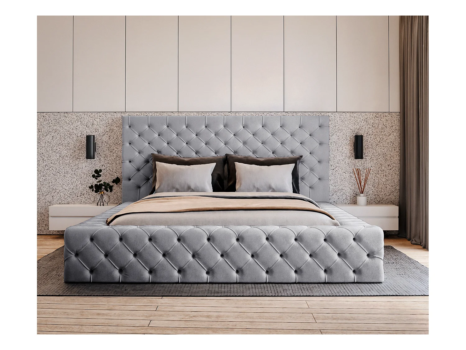 Emporius Lit double 160 x 200 Amor - Lit avec Rangment, Lit Gris (Elegance 19)