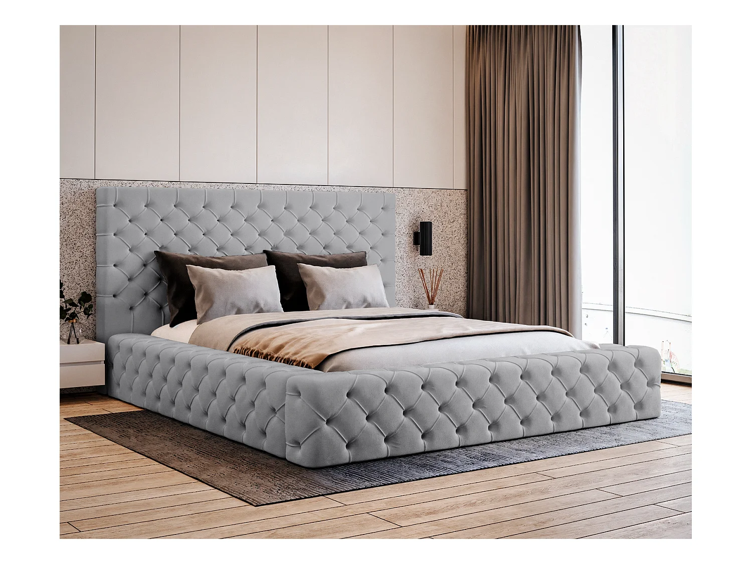 Emporius Lit double 160 x 200 Amor - Lit avec Rangment, Lit Gris (Elegance 19)