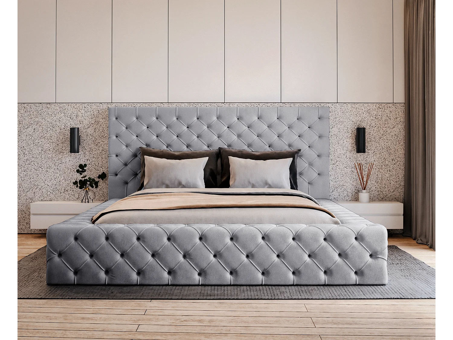 Emporius Gestoffeerd bed 180x200 Amor - opbergruimte en bedlade, bed Grijs (Elegance 19)