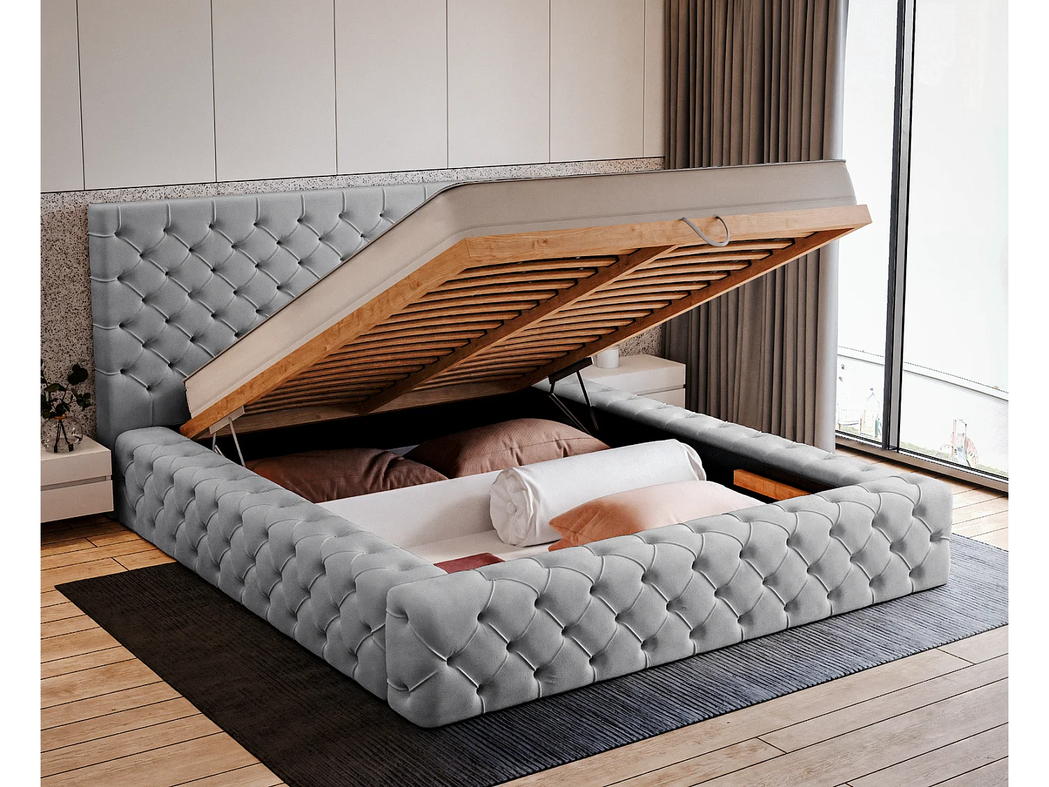 Emporius Gestoffeerd bed 180x200 Amor - opbergruimte en bedlade, bed Grijs (Elegance 19)