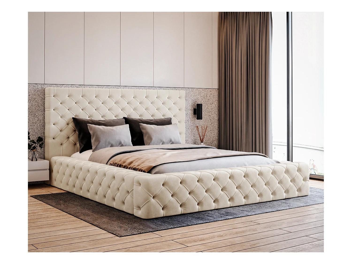 Emporius Gestoffeerd bed 180x200 Amor - opbergruimte en bedlade, bed Beige (Elegance 2)
