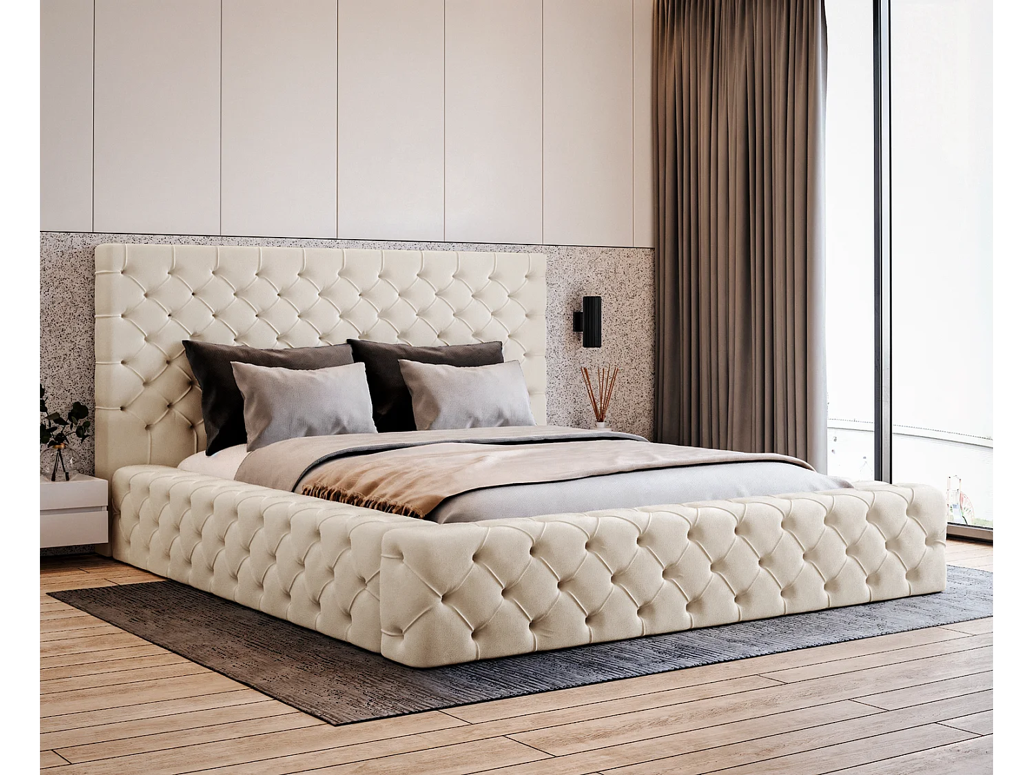 Emporius Gestoffeerd bed 180x200 Amor - opbergruimte en bedlade, bed Beige (Elegance 2)