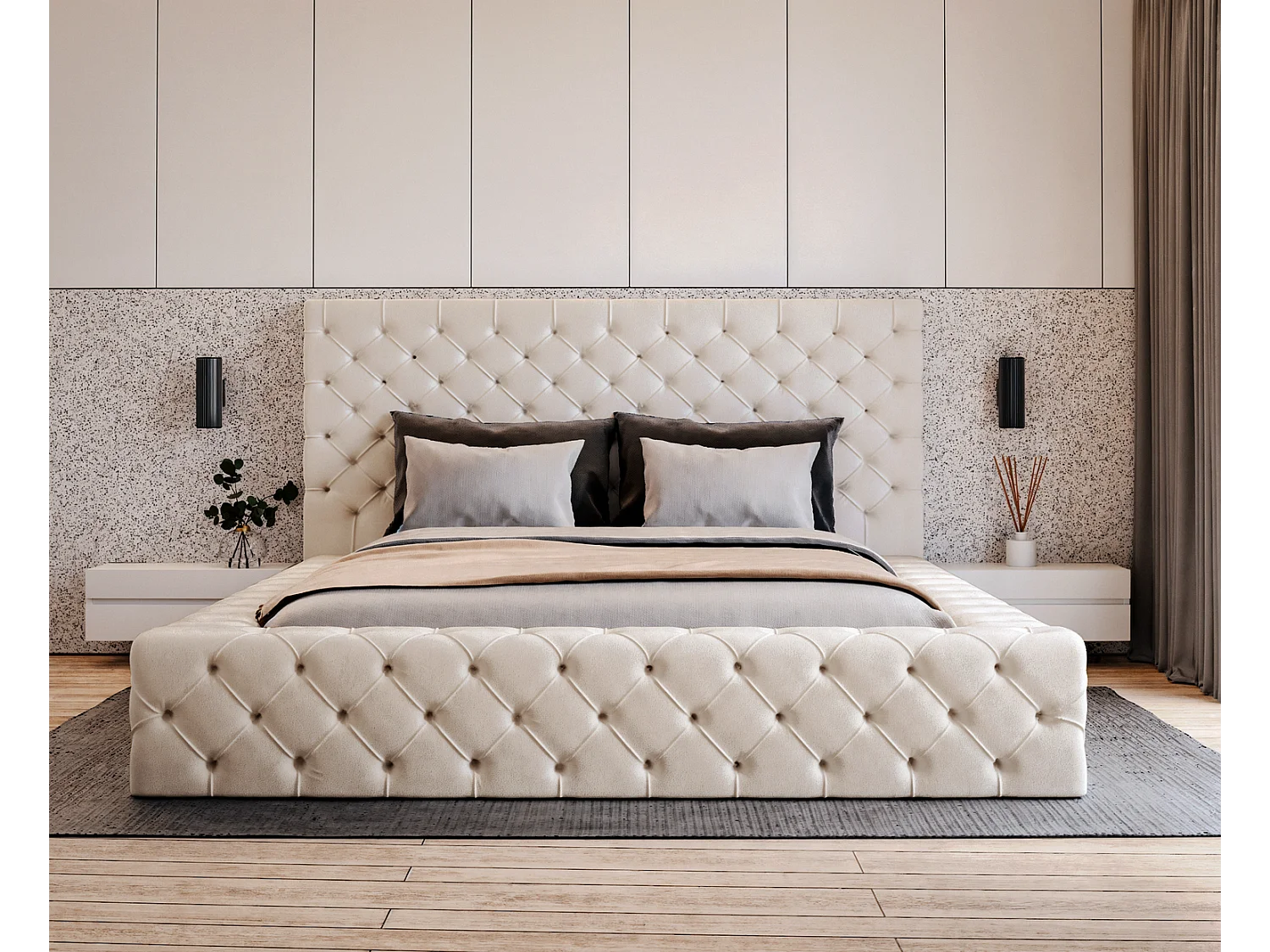 Emporius Gestoffeerd bed 180x200 Amor - opbergruimte en bedlade, bed Beige (Elegance 2)