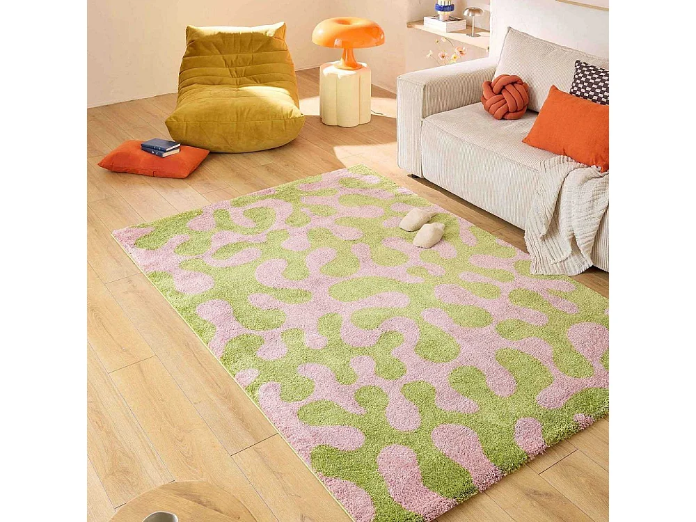 Tapis intérieur à poils longs Swing 384 vert 80 x 140 cm