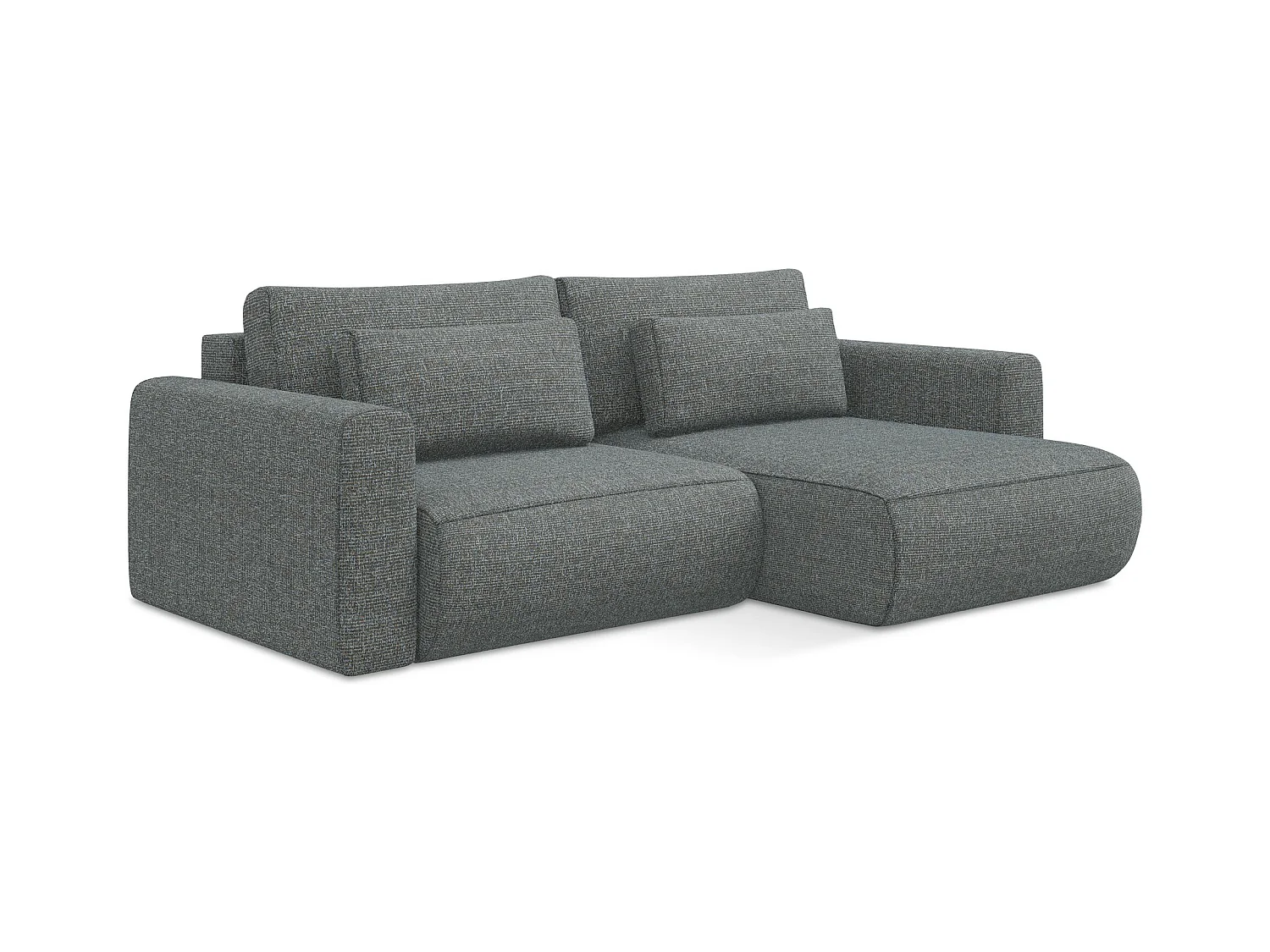 Canapé d’angle 2,5 places droit convertible en tissu texturé - acier - KAPUA
