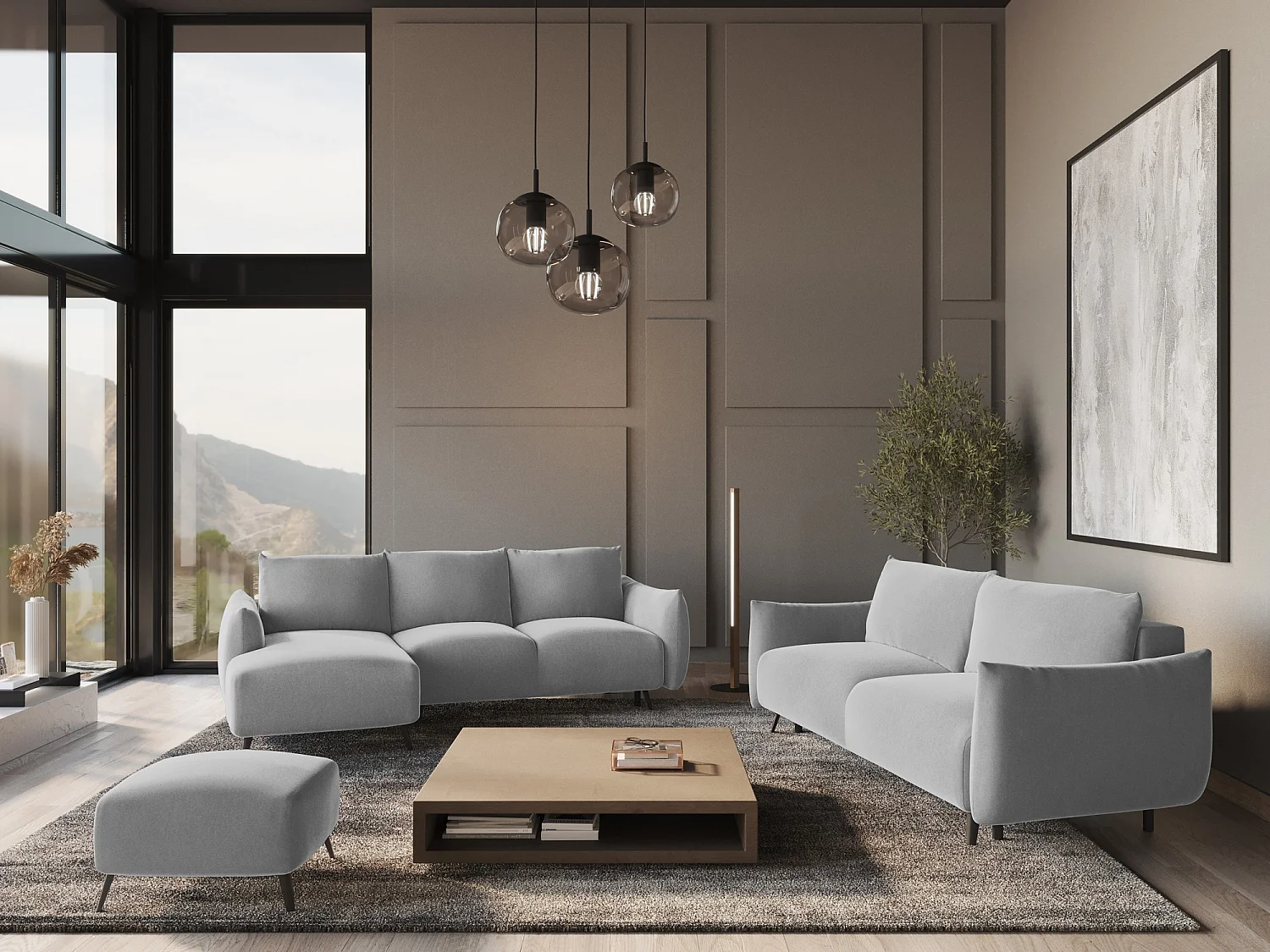 Canapé d'angle gauche convertible en velours - gris - MALIE