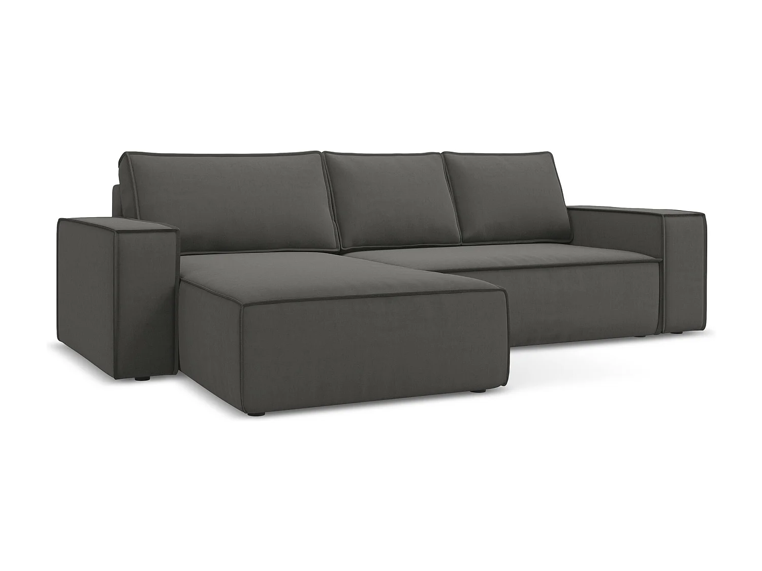 3-Sitzer Ecksofa mit Schlaffunktion - Ecke Links - Samt - Stahl - KIMO