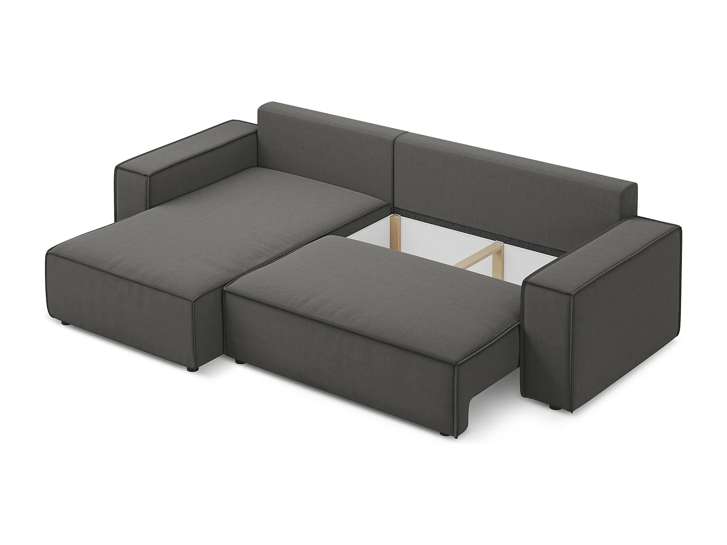 3-Sitzer Ecksofa mit Schlaffunktion - Ecke Links - Samt - Stahl - KIMO