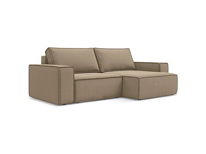 2-Sitzer Ecksofa mit Schlaffunktion - Ecke Rechts - Samt - Hell beige - KIMO