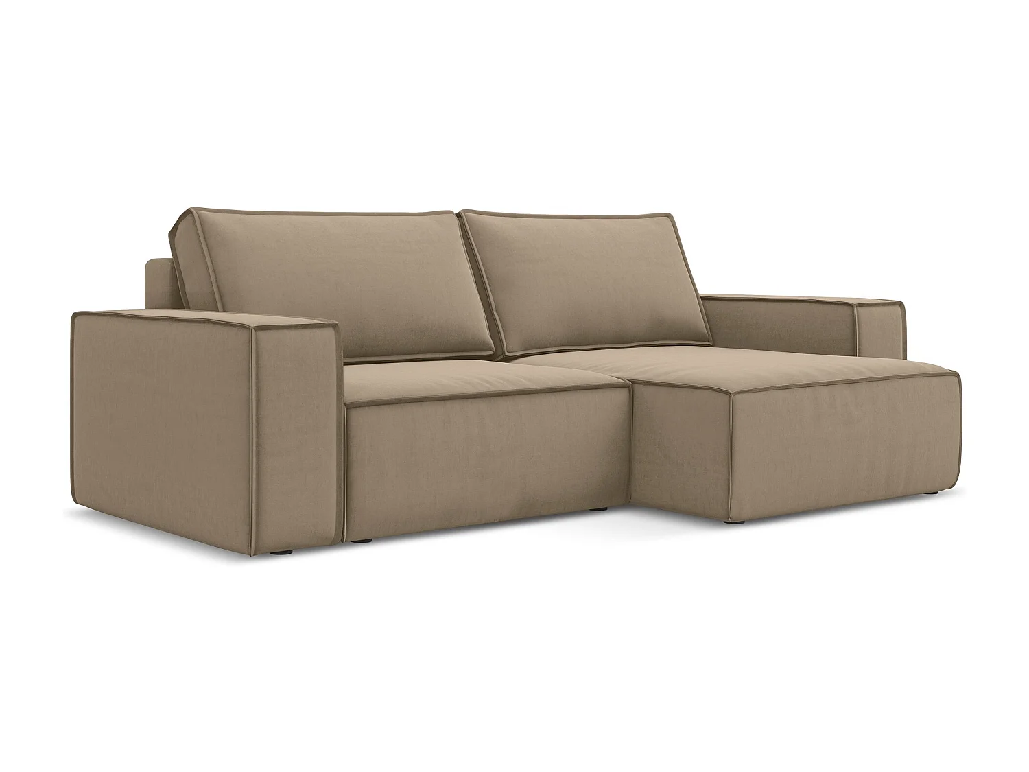 2-Sitzer Ecksofa mit Schlaffunktion - Ecke Rechts - Samt - Hell beige - KIMO