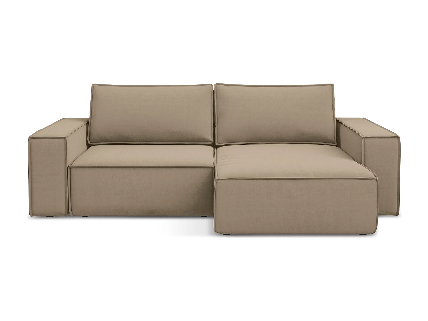 2-Sitzer Ecksofa mit Schlaffunktion - Ecke Rechts - Samt - Hell beige - KIMO