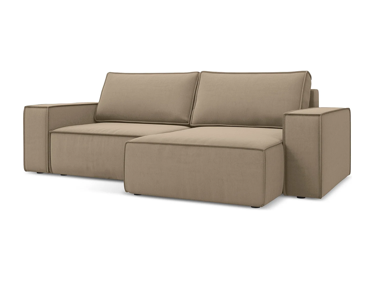 2-Sitzer Ecksofa mit Schlaffunktion - Ecke Rechts - Samt - Hell beige - KIMO