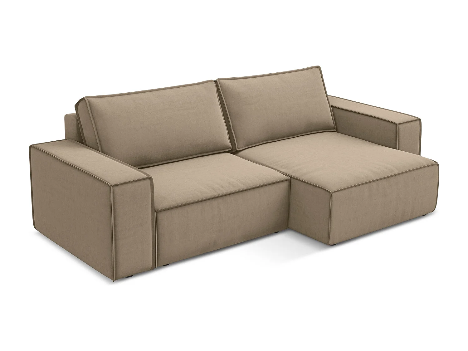 2-Sitzer Ecksofa mit Schlaffunktion - Ecke Rechts - Samt - Hell beige - KIMO