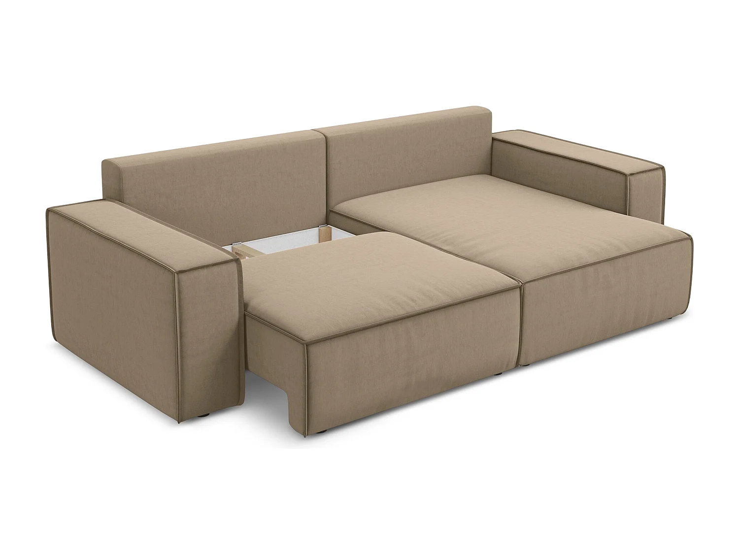 2-Sitzer Ecksofa mit Schlaffunktion - Ecke Rechts - Samt - Hell beige - KIMO