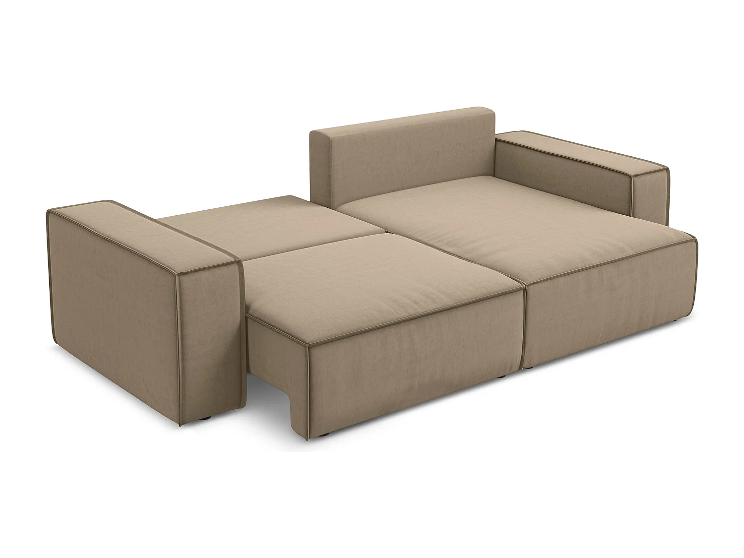 2-Sitzer Ecksofa mit Schlaffunktion - Ecke Rechts - Samt - Hell beige - KIMO