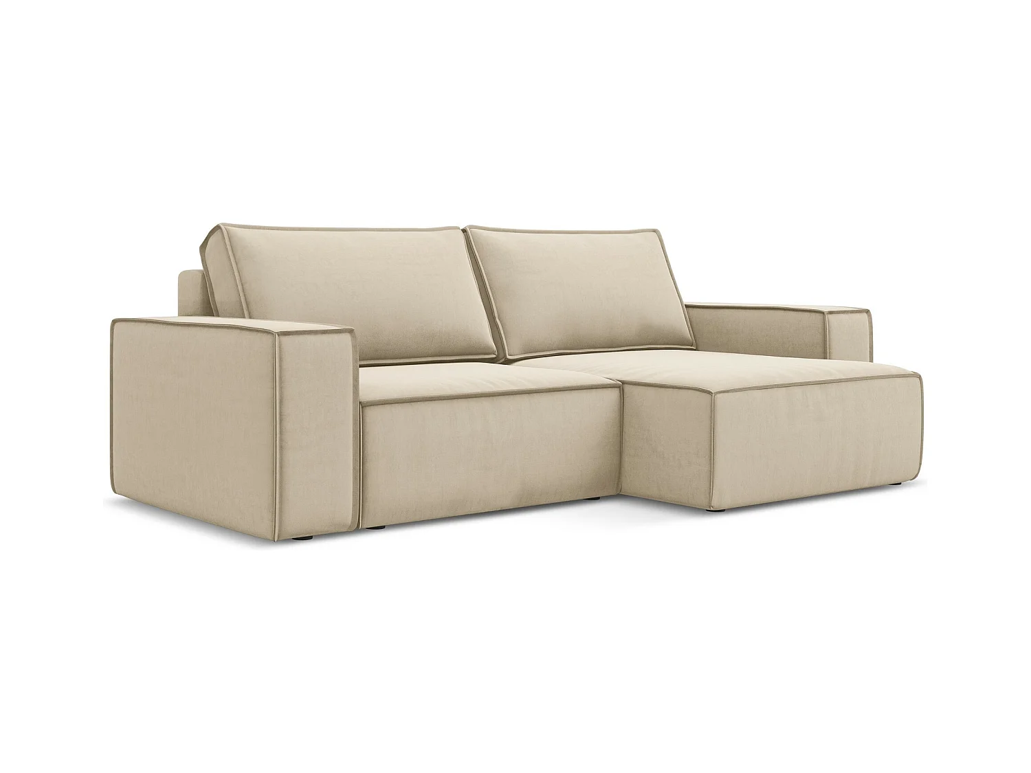 Canapé d’angle 2 places droit convertible en velours - beige clair - KIMO