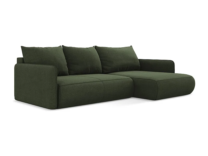 Ecksofa mit Schlaffunktion - Ecke Rechts - Strukturstoff - Olive - NANEA