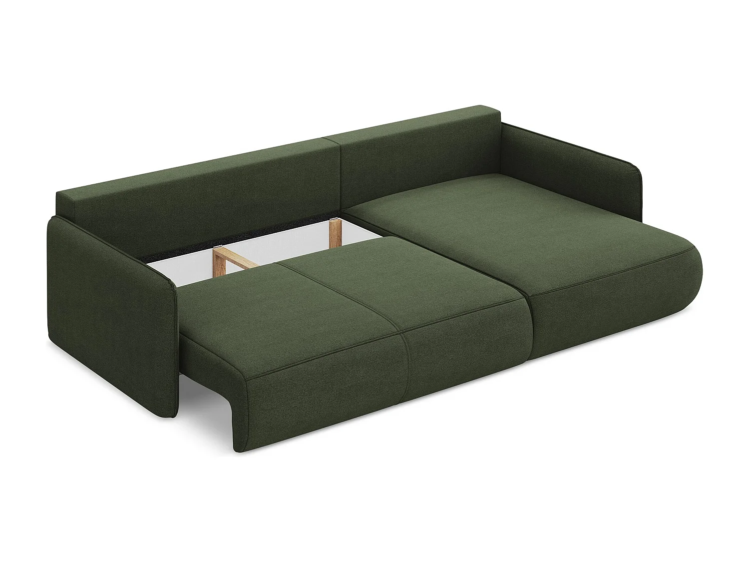 Canapé d’angle 3 places droit convertible en tissu texturé - olive - NANEA