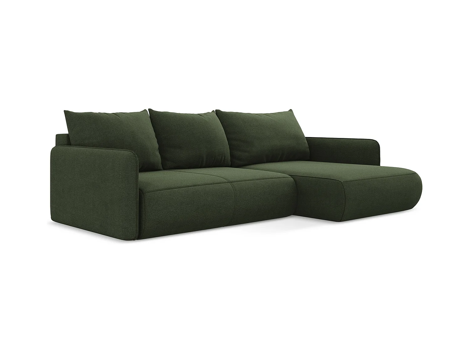 Ecksofa mit Schlaffunktion - Ecke Rechts - Strukturstoff - Olive - NANEA