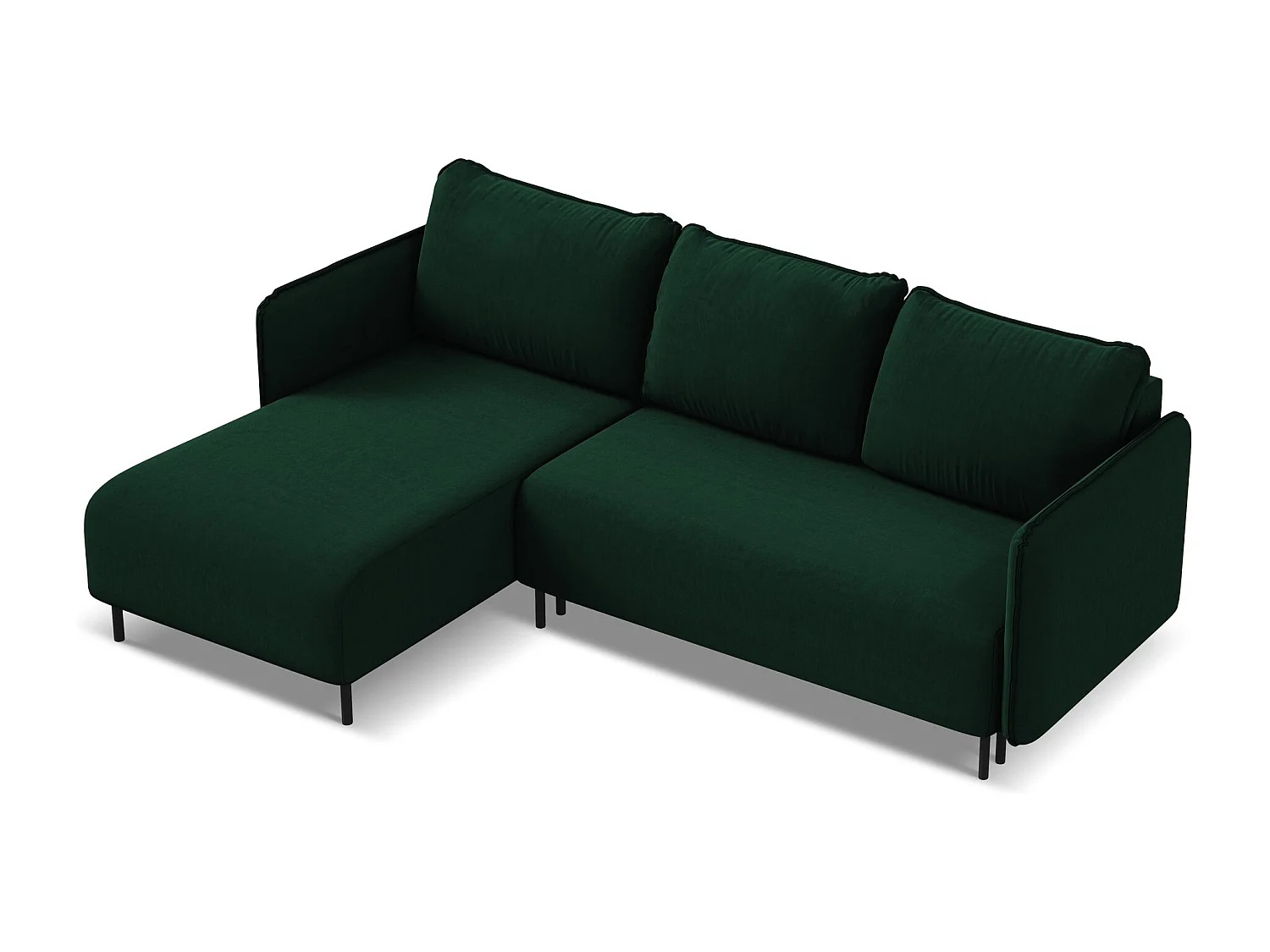 3-Sitzer Ecksofa mit Schlaffunktion - Ecke Links - Samt - Flaschengrün - LUANA