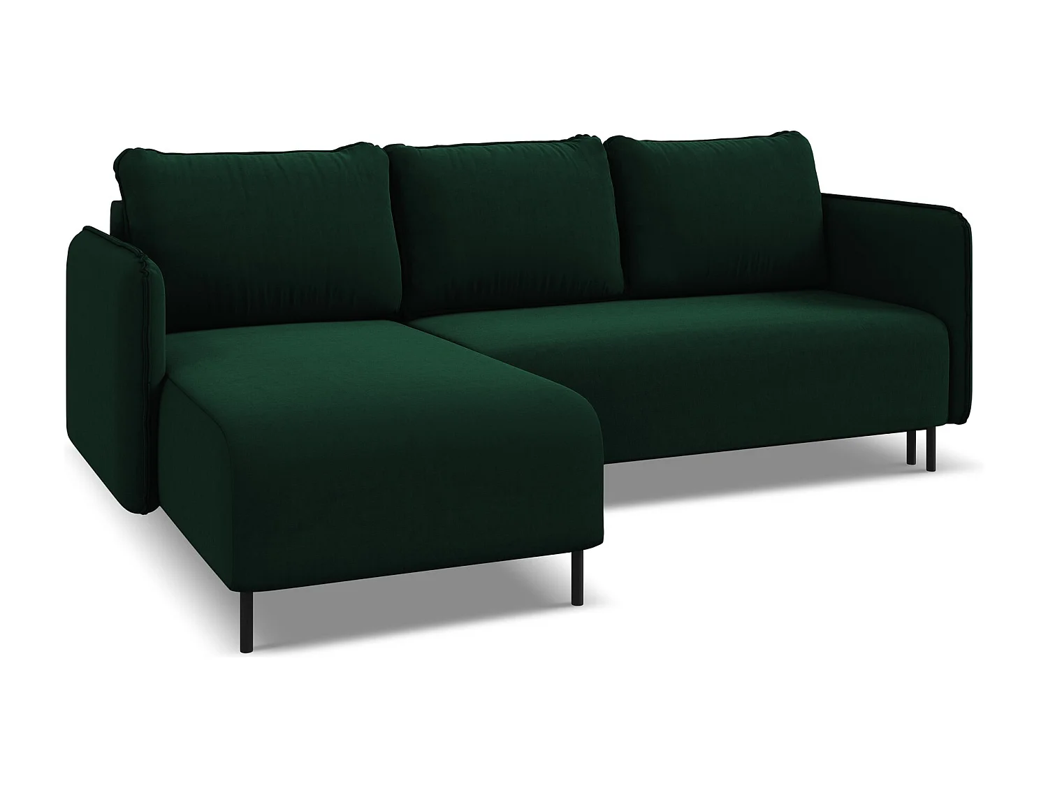 Canapé d'angle gauche convertible en velours - bouteille verte - LUANA