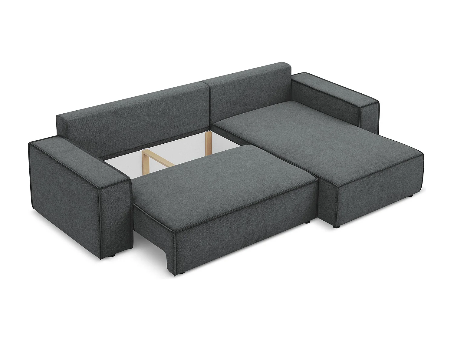 Ecksofa mit Schlaffunktion - Ecke Rechts - Strukturstoff - Grau - KIMO
