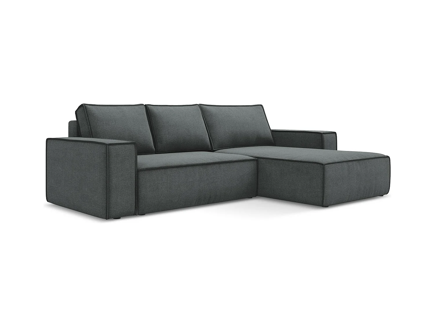 Canapé d’angle 3 places droit convertible en tissu texturé - gris - KIMO