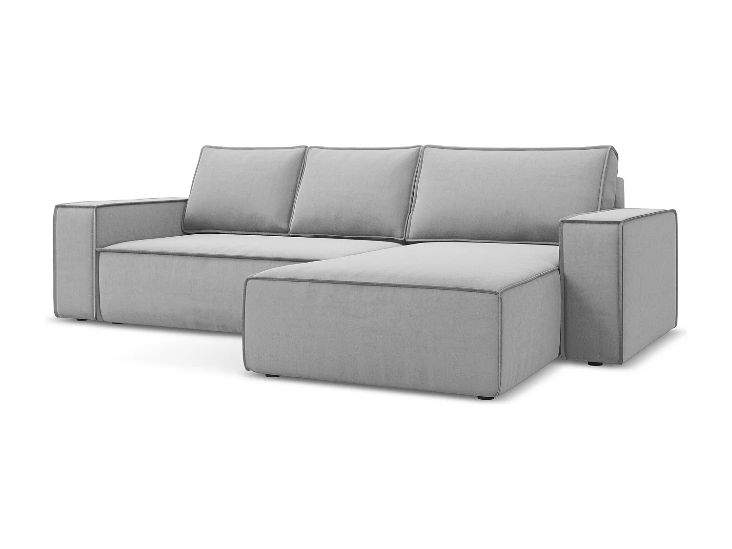 Narożnik prawostronny z funkcją spania - z tkaniny welwetowej - szary - KIMO