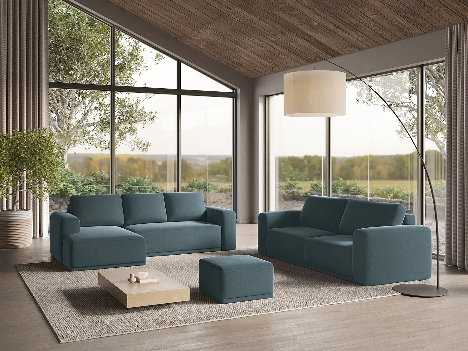 3-Sitzer Ecksofa mit Schlaffunktion - Ecke Links - Samt - Marine - KAILA