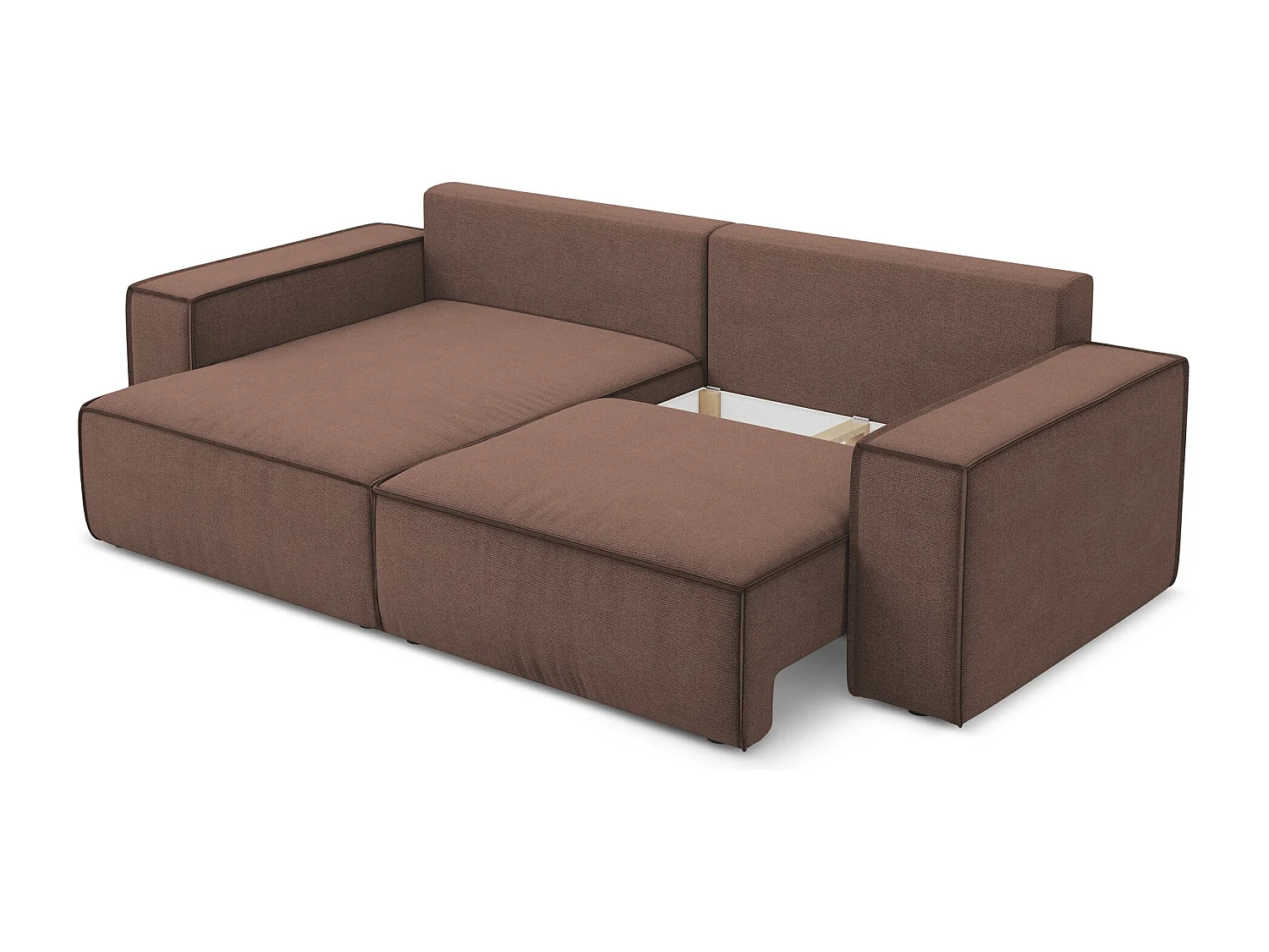 Narożnik lewostronny z funkcją spania - z tkaniny strukturalnej - pudrowy róż - KIMO