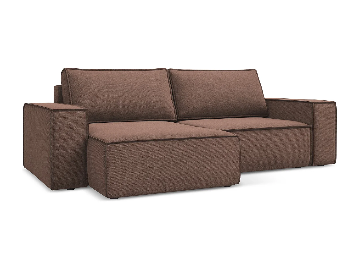 Canapé d’angle 2 places gauche convertible en tissu texturé - rose poudré - KIMO