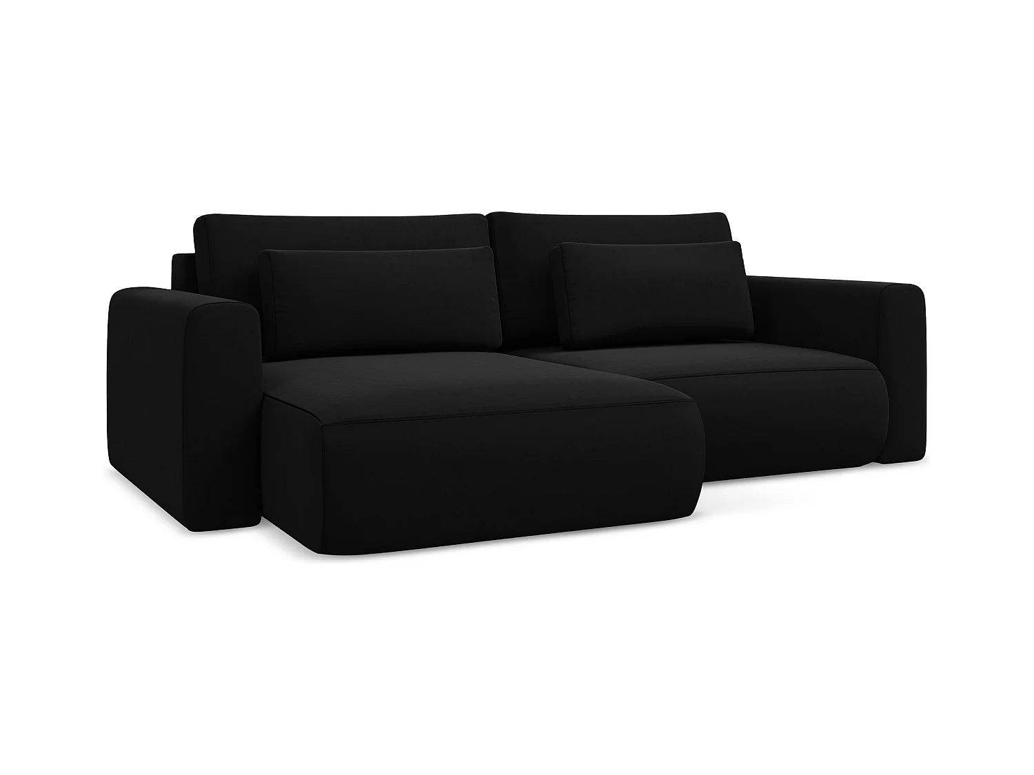 Narożnik lewostronny z funkcją spania - z tkaniny welwetowej - czarny - KAPUA