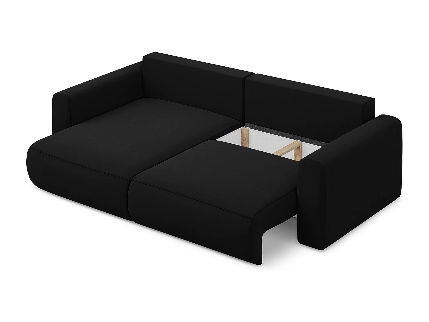 2-Sitzer Ecksofa mit Schlaffunktion - Ecke Links - Samt - Schwarz - KAPUA