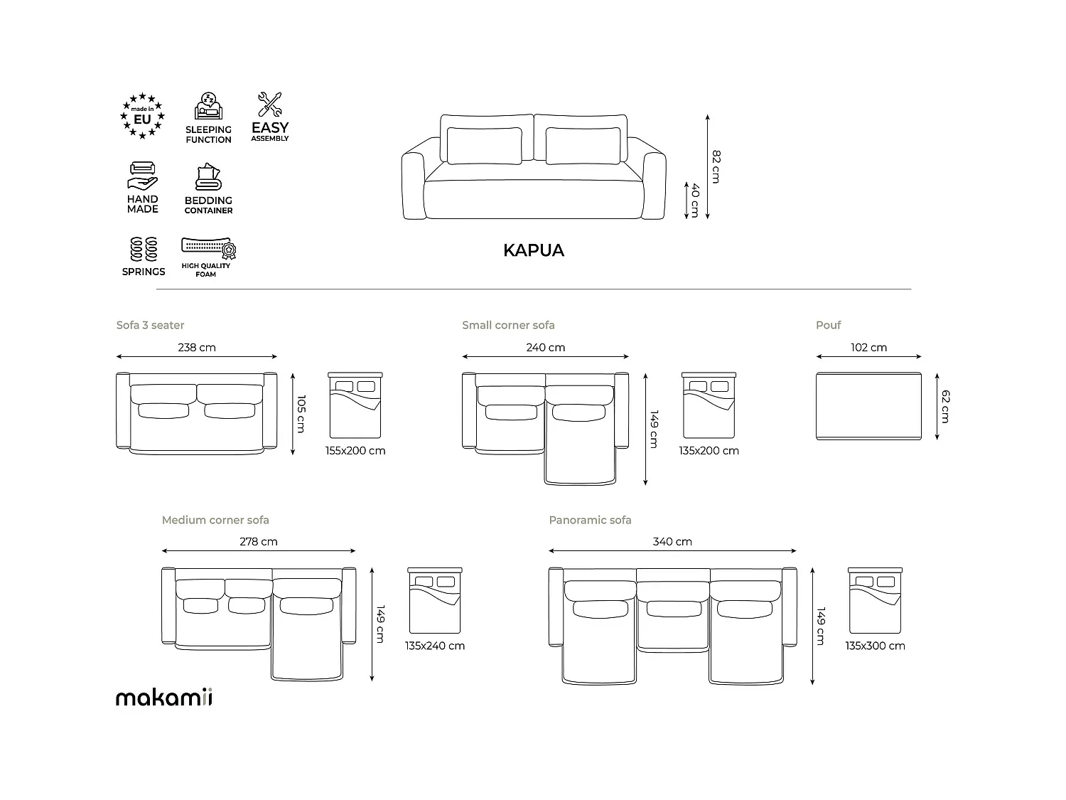 Canapé 3 places convertible en tissu texturé - beige foncé - KAPUA