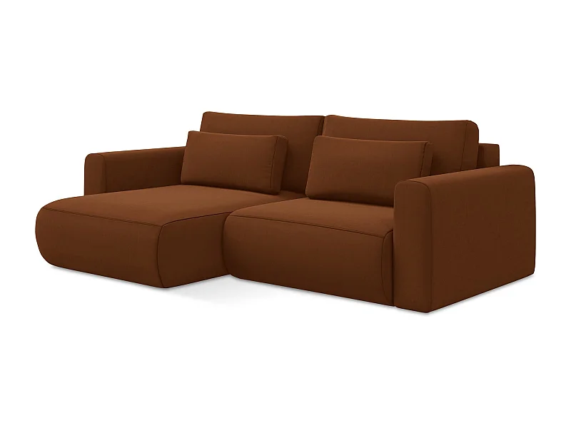 Narożnik lewostronny z funkcją spania - z tkaniny welwetowej - terakota - KAPUA