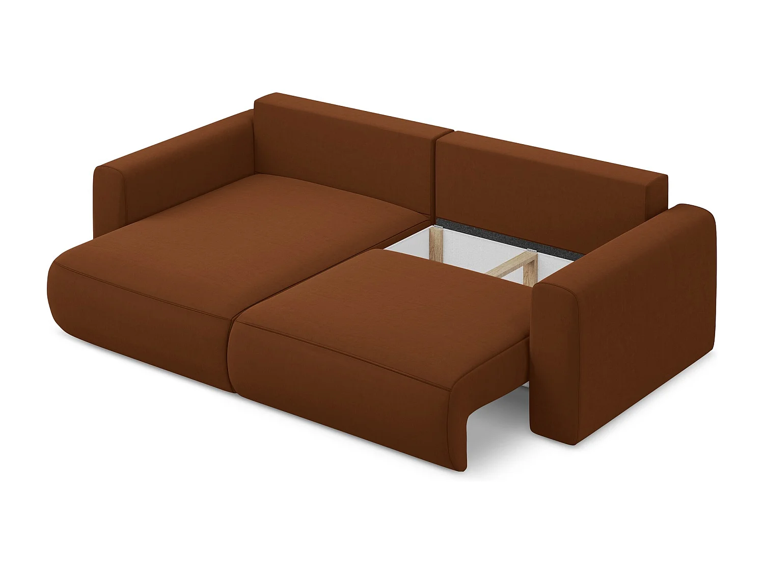 Canapé d’angle 2,5 places gauche convertible en velours - terre cuite - KAPUA