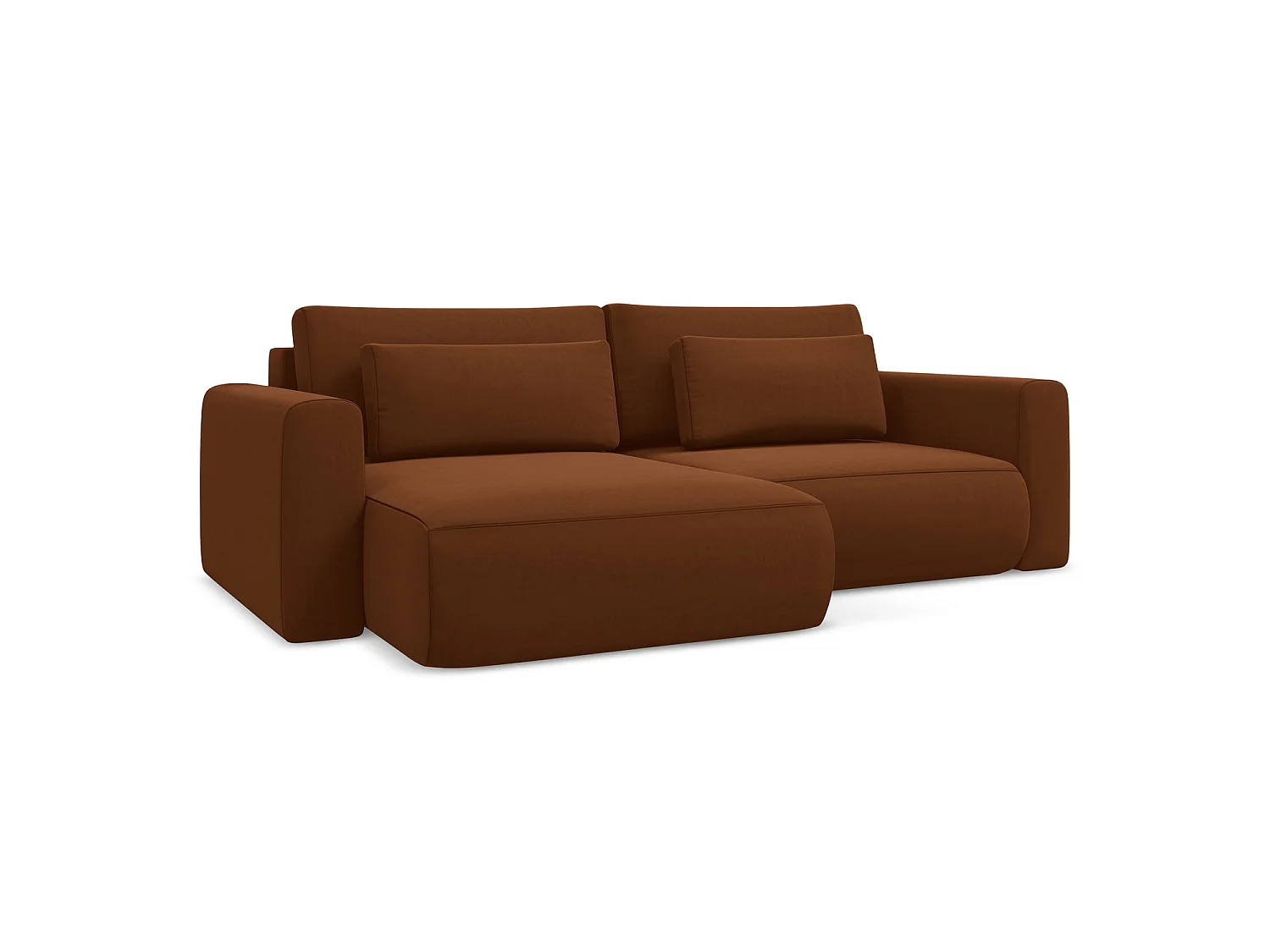 2-Sitzer Ecksofa mit Schlaffunktion - Ecke Links - Samt - Terrakotta - PERUGIA