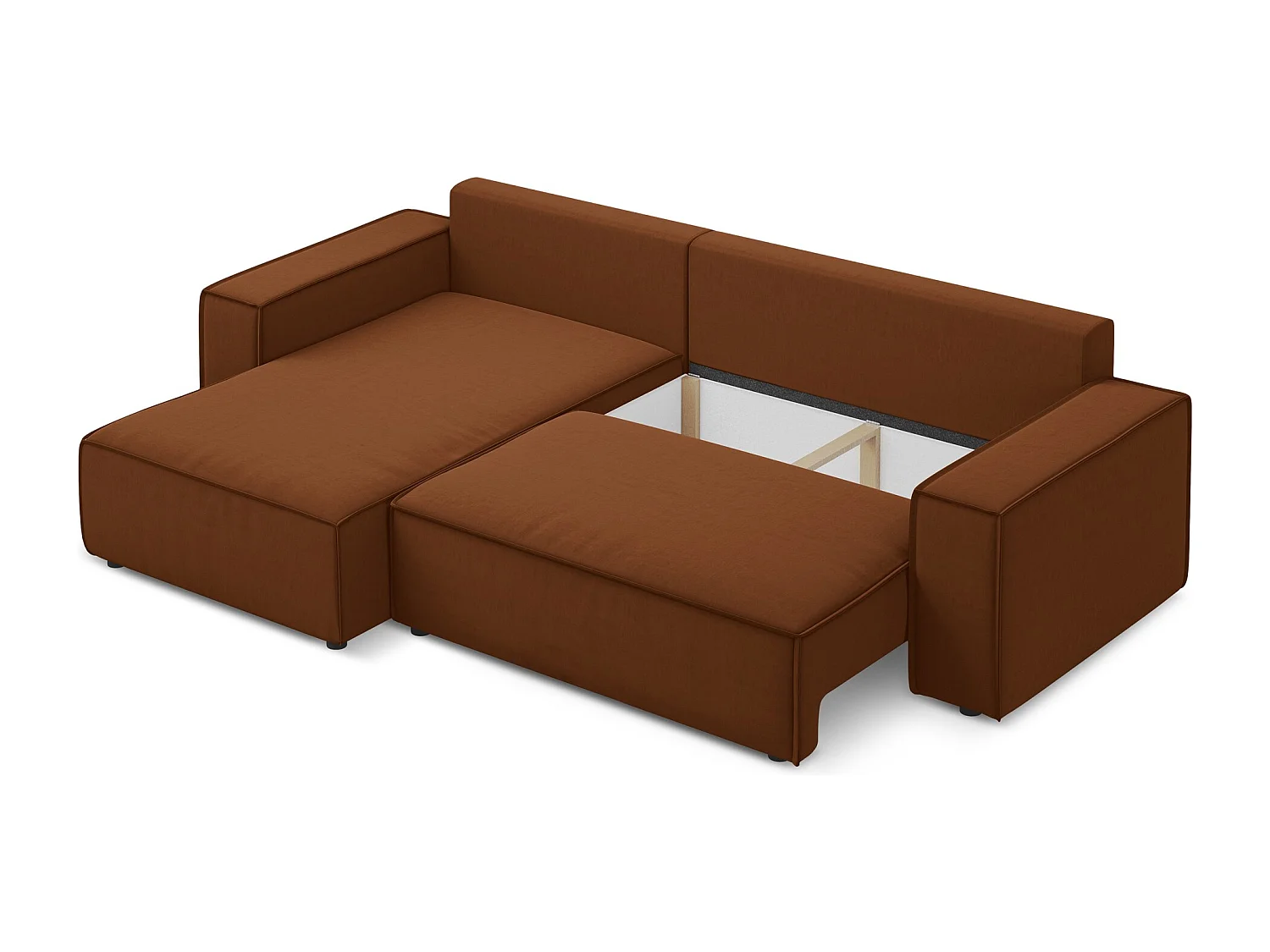 3-Sitzer Ecksofa mit Schlaffunktion - Ecke Links - Samt - Terrakotta - KIMO