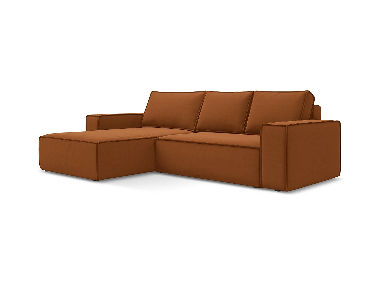 3-Sitzer Ecksofa mit Schlaffunktion - Ecke Links - Samt - Terrakotta - KIMO