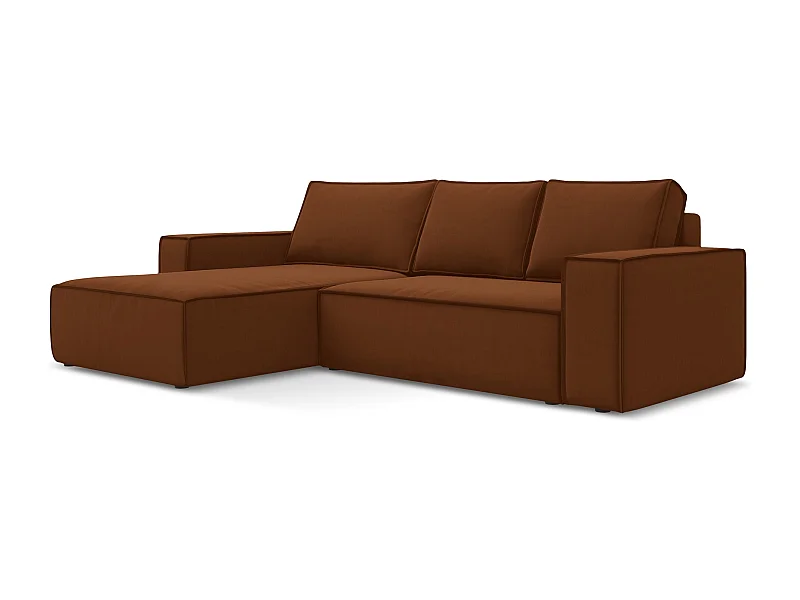 3-Sitzer Ecksofa mit Schlaffunktion - Ecke Links - Samt - Terrakotta - KIMO