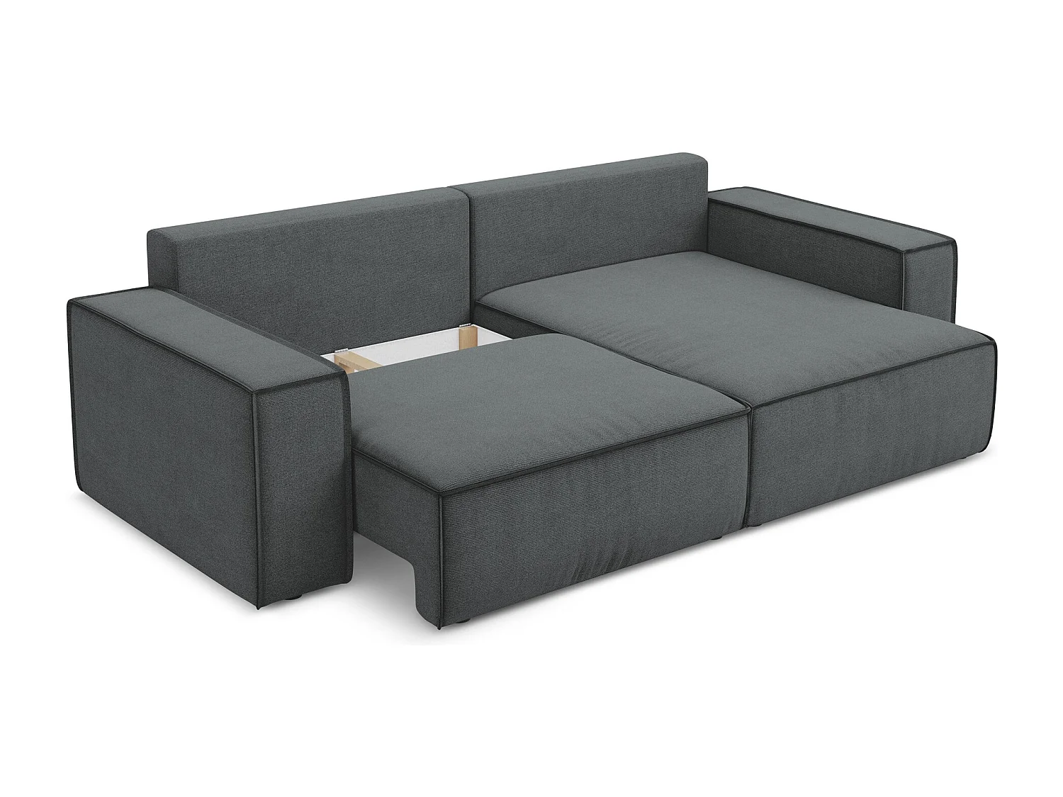 2-Sitzer Ecksofa mit Schlaffunktion - Ecke Rechts - Strukturstoff - Grau - KIMO