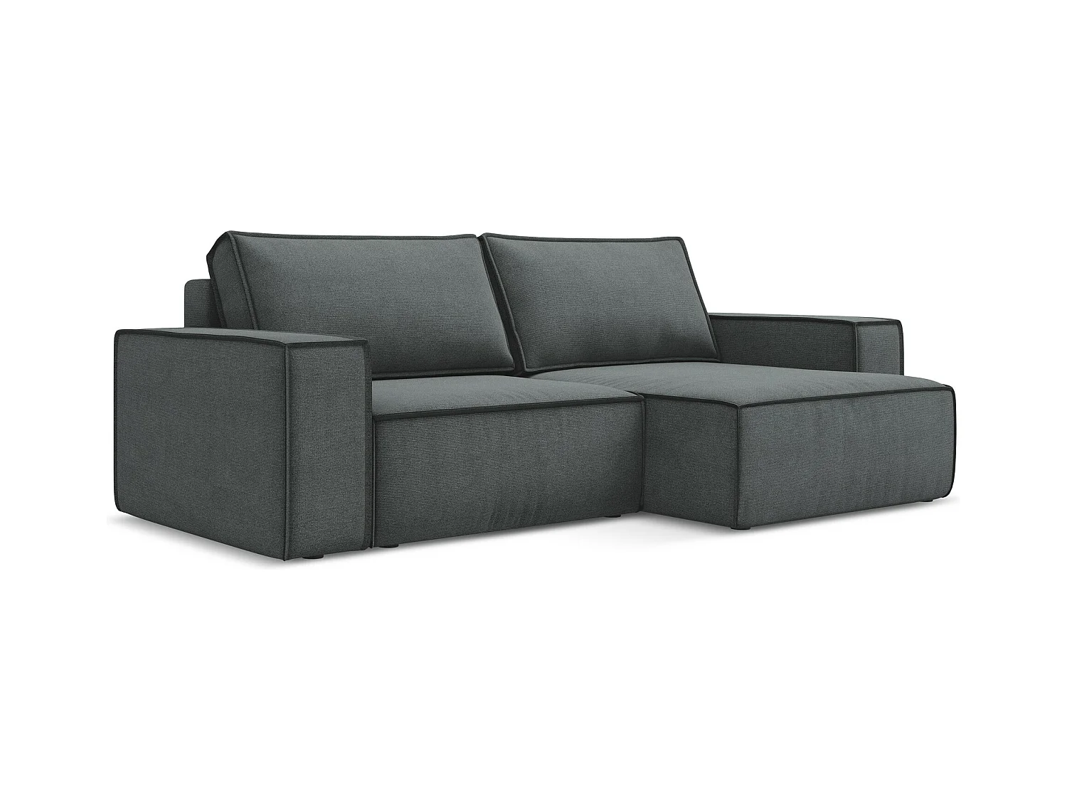 Canapé d’angle 2 places droit convertible en tissu texturé - gris - KIMO