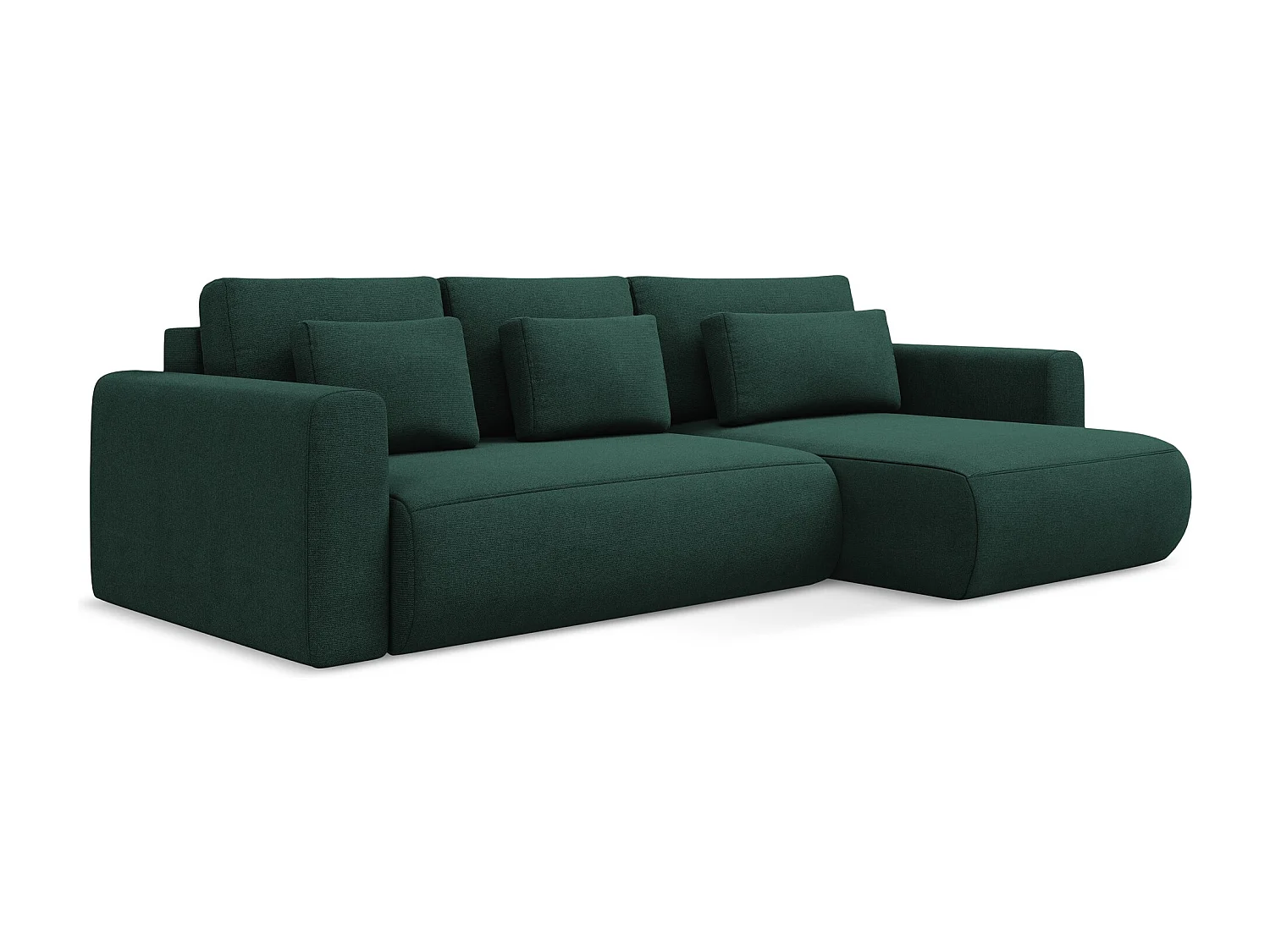 Canapé d’angle 3 places droit convertible en tissu texturé - bouteille verte - KAPUA